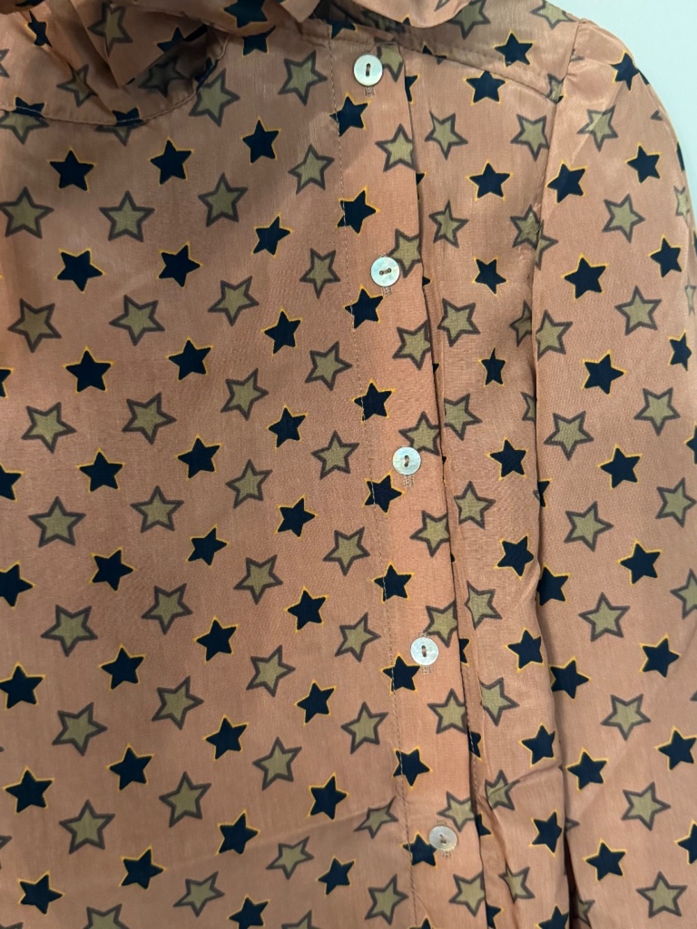 Tulip B Women’s Brown Tie Mock Neck Star-Print Long Sleeve Blouse Sz XL NWT - Picture 4 of 8